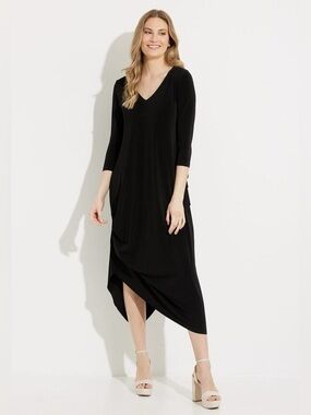 Sympli Asymmetrical MIDI V neck 3/4 Sleeve Dress Black Size 4 Classic
